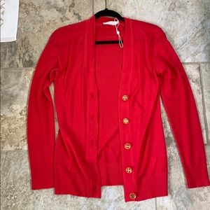 Tory Burch red sweater cardigan xs
